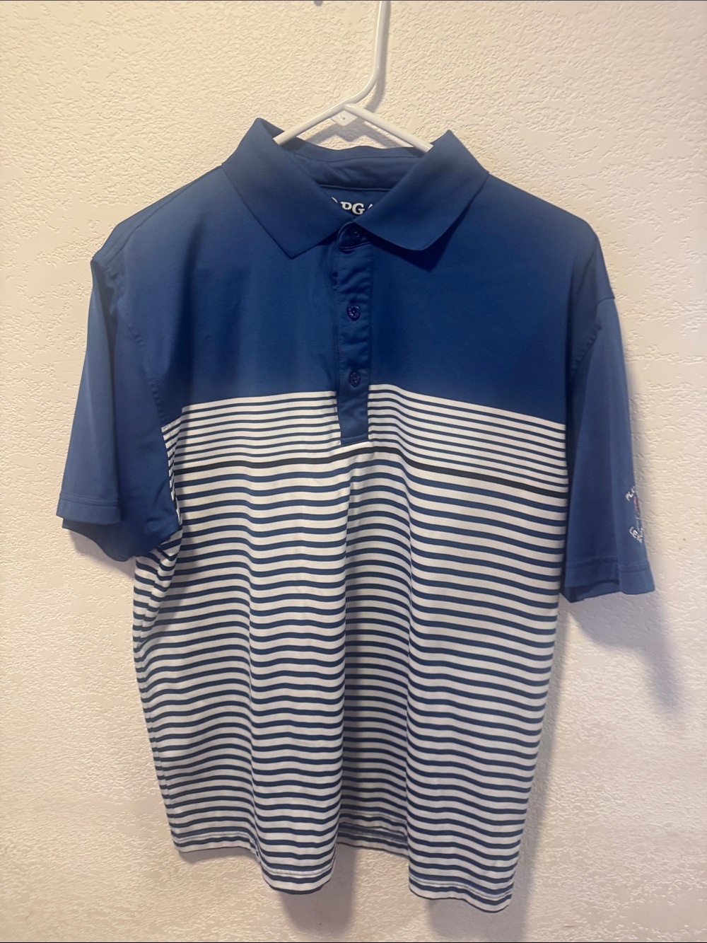 PGA Tour Navy and White Striped Polo